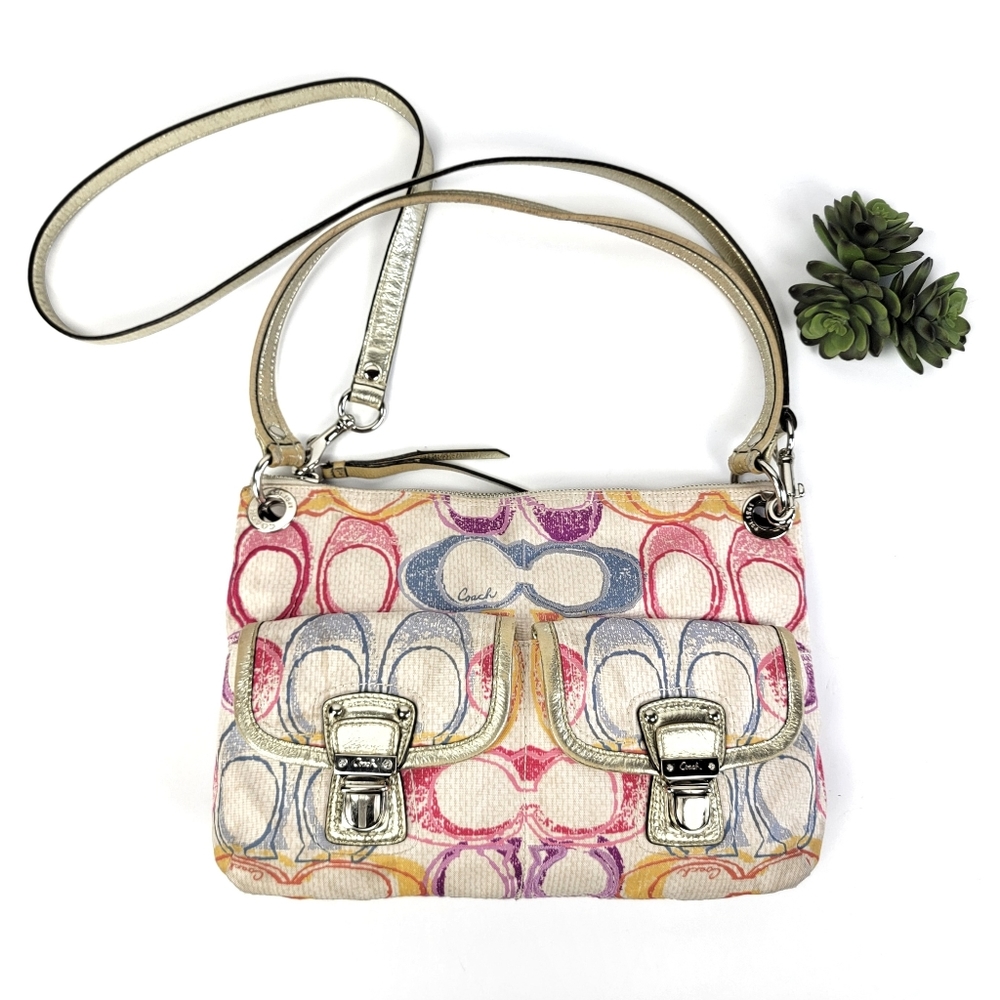 Coach Multicolor Signature Canvas Crossbody Bag with Metallic Trim